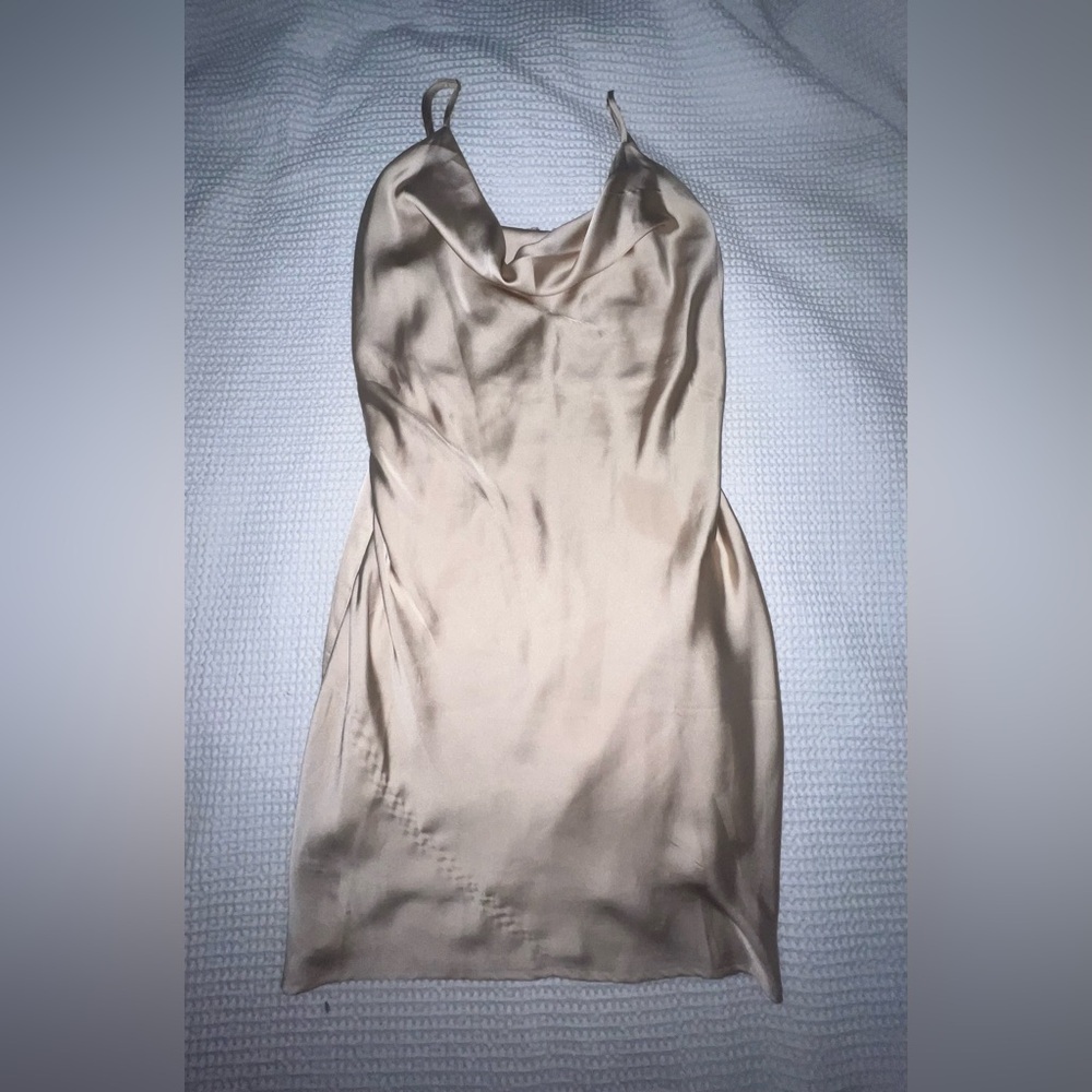 Gold Cow Neck Silk Mini Dress